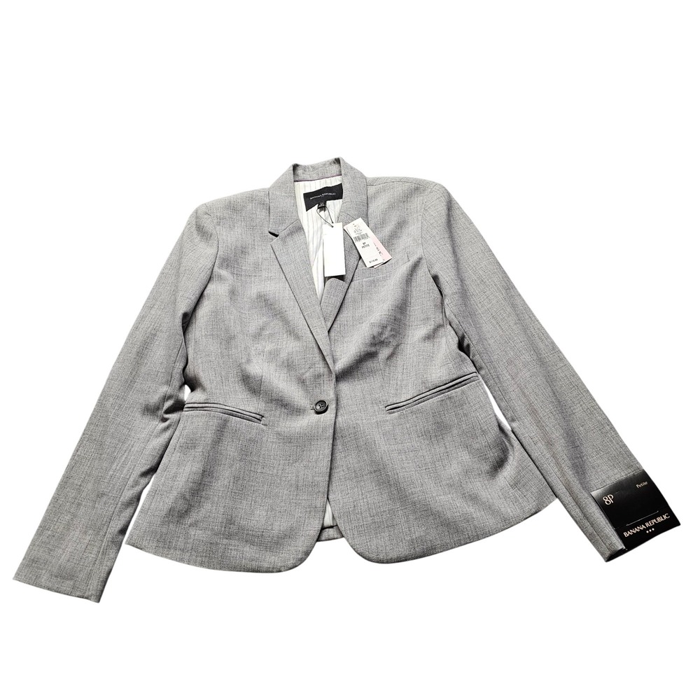 Banana Republic Blazer Womens 8P Gray Single Button Petite Professional Jacket